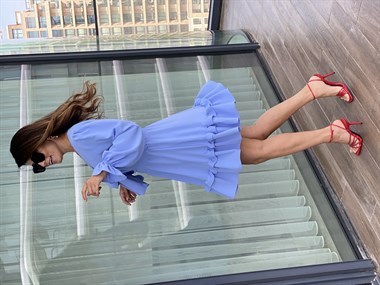 Mavi Bağlama Detay Bel Gipeli Aerobin Elbise