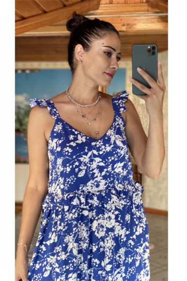 Mavi Beyaz Fırfır Elbise