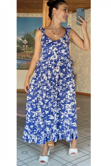 Mavi Beyaz Fırfır Elbise