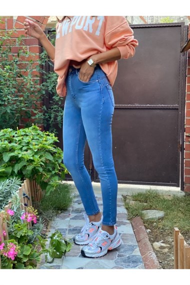 Mavi Bıyıklı Push Up Jean