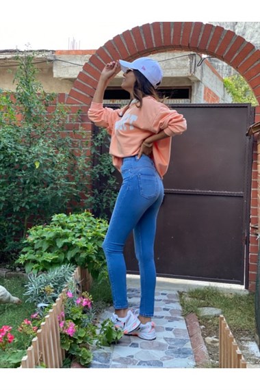 Mavi Bıyıklı Push Up Jean