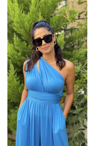 Mavi Boyundan Bağlamalı Tulum