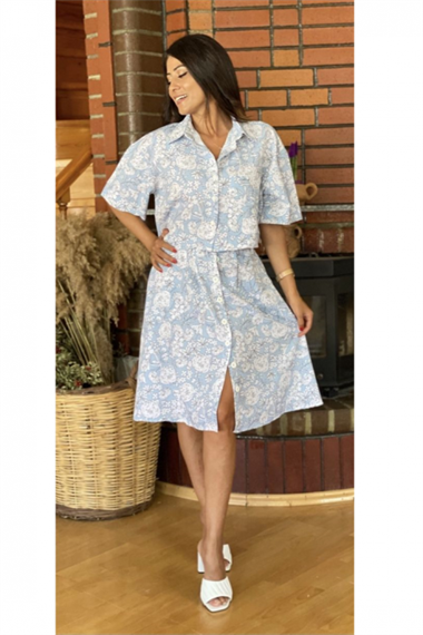 Mavi Çiçek Desen İkili Takım