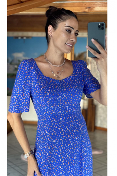 Mavi Çift Yırtmaç  Çıtır Elbise