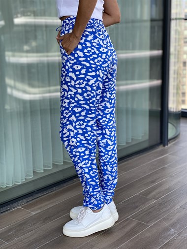 Mavi Desen Bağcıklı Pantolon