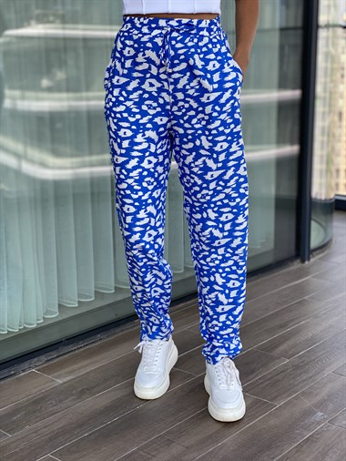 Mavi Desen Bağcıklı Pantolon