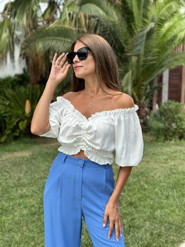 Mavi Dökümlü Krep Aerobin Palazzo  Kadın Pantolon