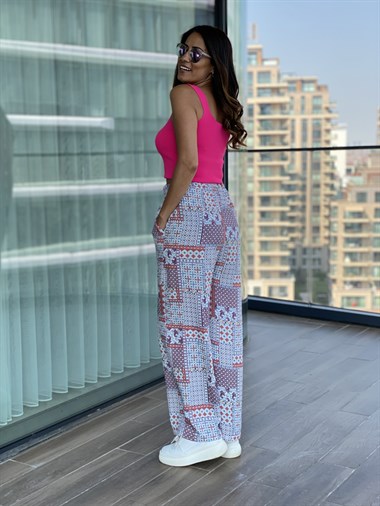 Mavi Etnik Desenli Pantolon