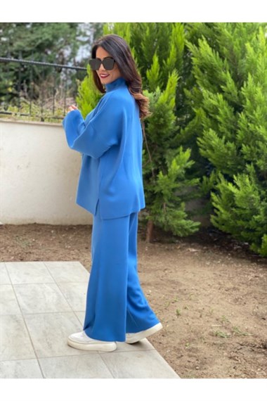 Mavi Fermuarlı Triko Takım