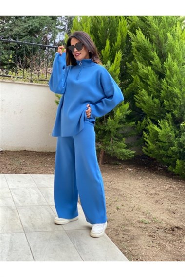 Mavi Fermuarlı Triko Takım