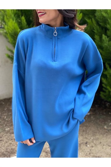 Mavi Fermuarlı Triko Takım