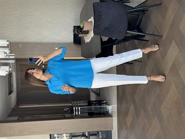 Mavi Gömlek Yaka Yarasa Kol Aerobin Kadın Bluz