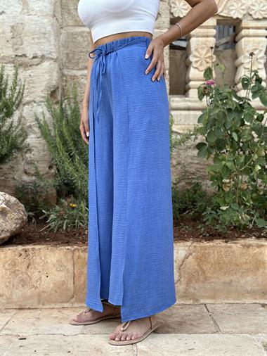 Mavi Kapaklı Bağlamalı Kadın Pantolon