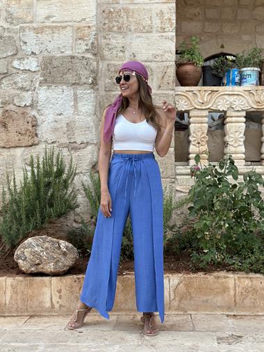 Mavi Kapaklı Bağlamalı Kadın Pantolon