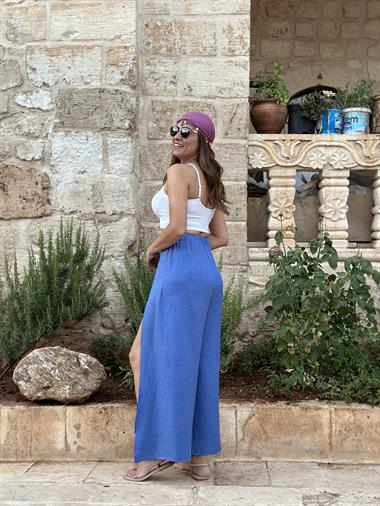 Mavi Kapaklı Bağlamalı Kadın Pantolon