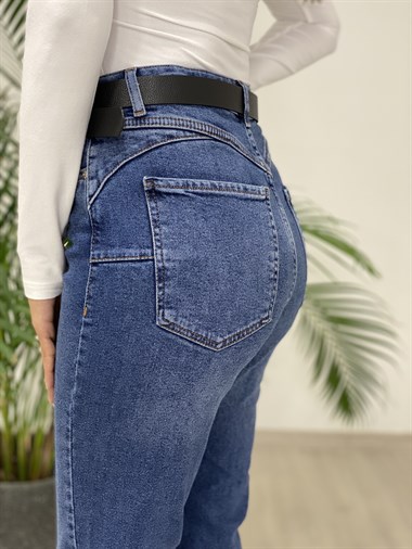 Mavi Karol Push Up Likralı Mom Kadın Jean