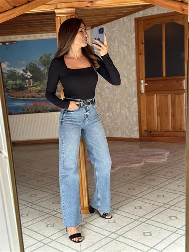 Mavi Karol  Wideleg Kesik Paça Kadın Jean