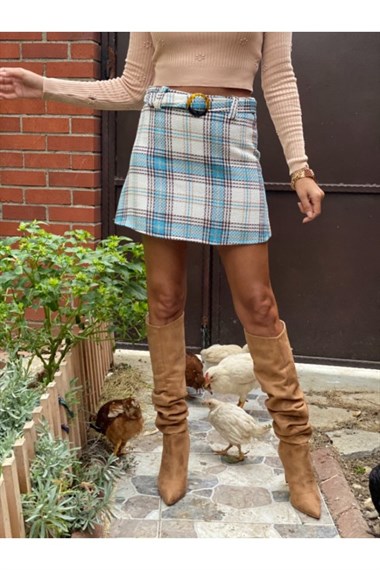 Mavi Kemerli Tüvit Etek