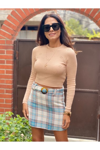 Mavi Kemerli Tüvit Etek