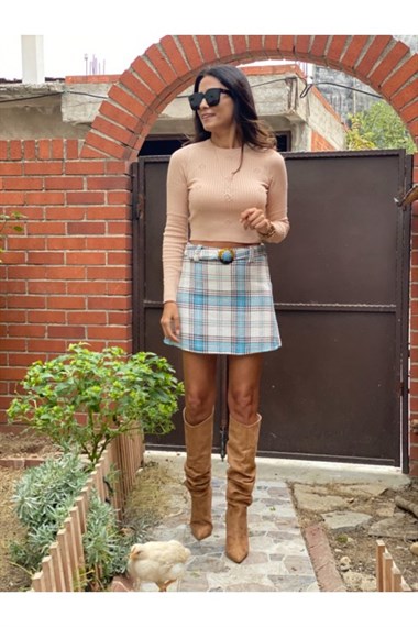 Mavi Kemerli Tüvit Etek