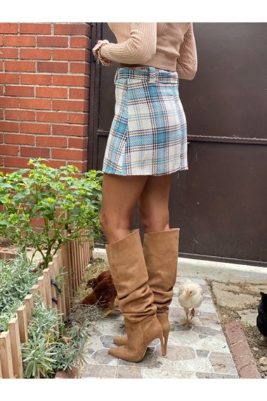 Mavi Kemerli Tüvit Etek