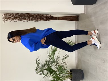 Mavi Yazı Baskılı Bisiklet Yaka Basic Kadın Sweatshirt