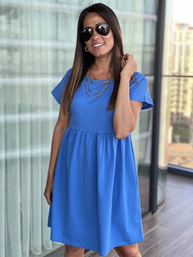 Mavi Mini Robadan Penye Elbise