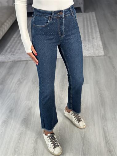 Mavi Önü Taşlı Flare Kadın Jean Pantolon