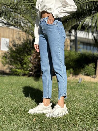 Mavi Paça Asimetrik Mom Kadın Jean Pantolon