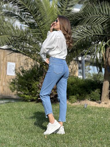 Mavi Paça Asimetrik Mom Kadın Jean Pantolon