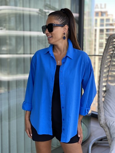 Mavi Pamuk Kadın Gömlek