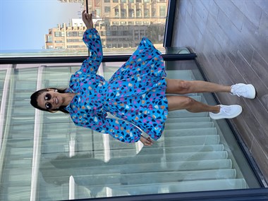 Mavi Parçalı Kuşaklı Gömlek Elbise