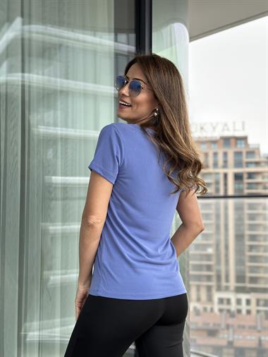 Mavi V Yaka Modal Kadın T-Shirt