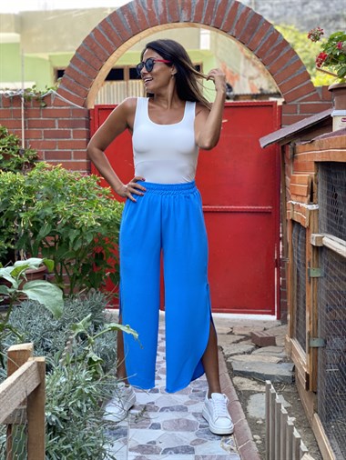 Mavi Yanları Yırtmaç Detay Aerobin Kadın Pantolon