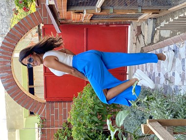 Mavi Yanları Yırtmaç Detay Aerobin Kadın Pantolon