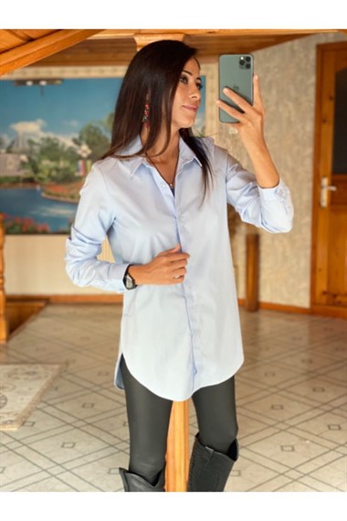 Mavi Yırtmaçlı Boyfriend Gömlek