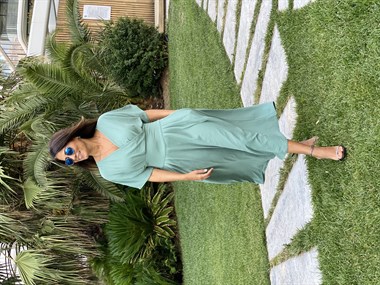 Mint Yeşili Kruvaze Yaka Yarasa Kol Aerobin Kadın Elbise 