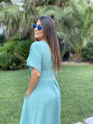 Mint Yeşili Kruvaze Yaka Yarasa Kol Aerobin Kadın Elbise 