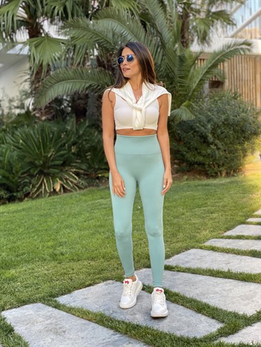 Mint Yeşili Ultra Yüksek Bel Kadın Tayt