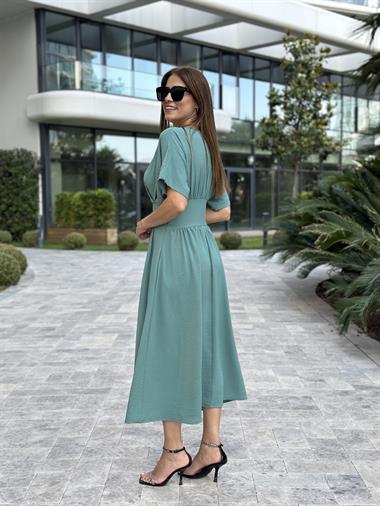 Mint Yeşili Yarasa Kol Kruvaze Yaka  Aerobin Kadın Elbise 