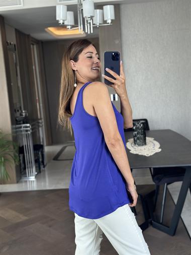 Mor Askılı Eteği Oval Oversize Kadın Bluz