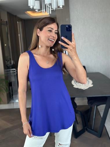 Mor Askılı Eteği Oval Oversize Kadın Bluz