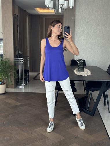 Mor Askılı Eteği Oval Oversize Kadın Bluz