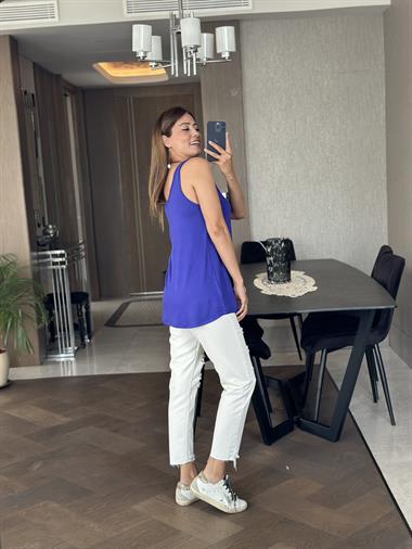 Mor Askılı Eteği Oval Oversize Kadın Bluz