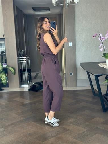 Mor Bisiklet Yaka Sıfır Kol Bluz Pantolon Tnsl Alt Üst Takım