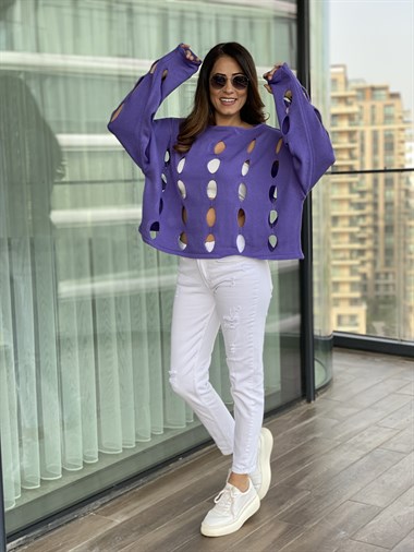 Mor Dekolteli Triko Bluz