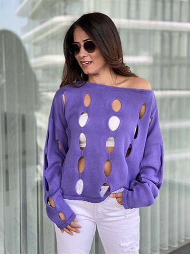 Mor Dekolteli Triko Bluz