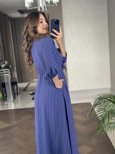 Mor Fakir Kol Beli Lastikli  Kadın Maksi Boy Elbise