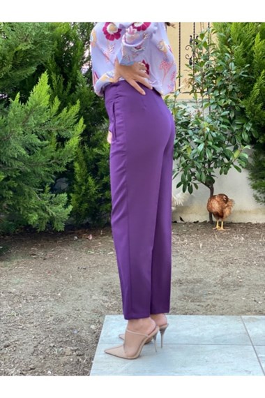 Mor Önü Flatolu Kumaş Pantolon