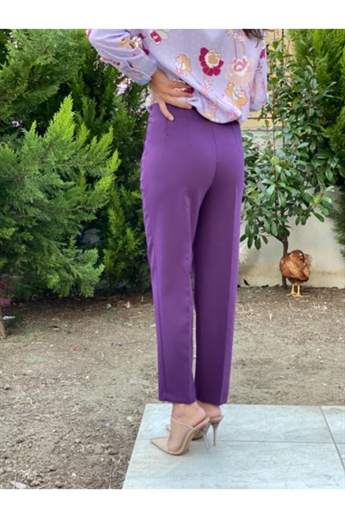 Mor Önü Flatolu Kumaş Pantolon